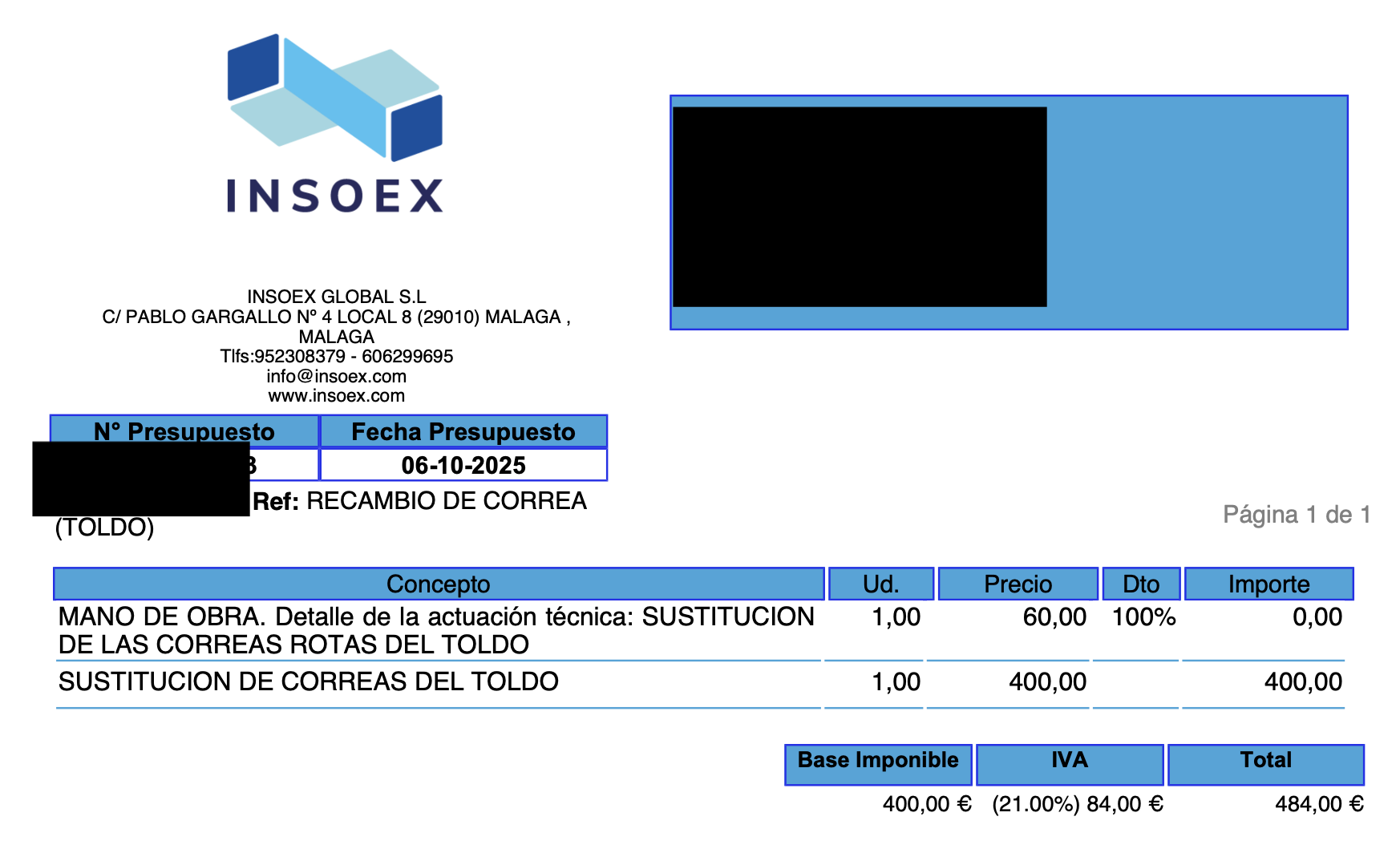 Presupuesto Insoex - Evidencia