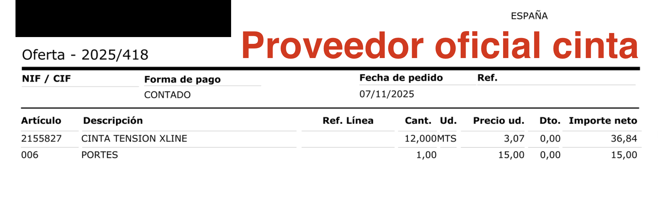 Presupuesto proveedor oficial - Evidencia